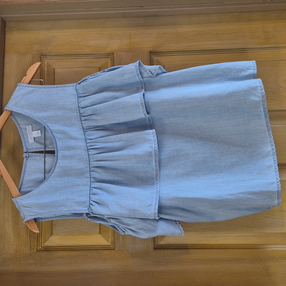 LC Lairen Conrad Cold Shoulder Ruffle Chambray Light Blue Short Sleeve Top Large - Picture 3 of 9